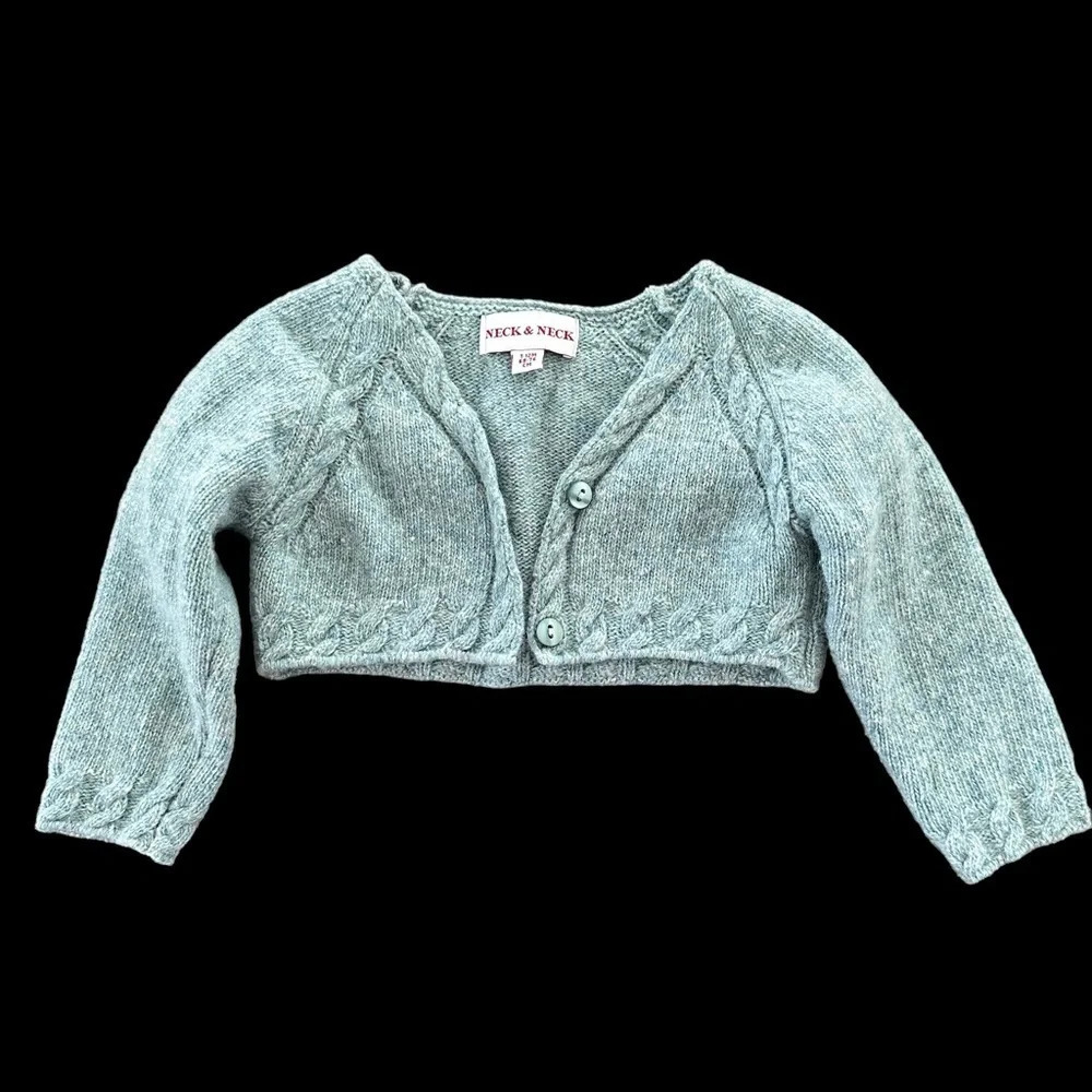 Boutique‎ Neck & Neck Baby Girls 12 months Green Wool Blend Cardigan Sweater